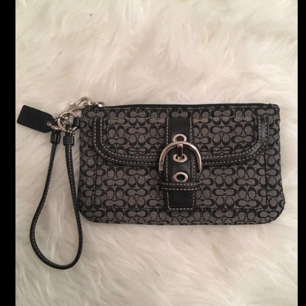 Coach Signature Black Gray Wristlet